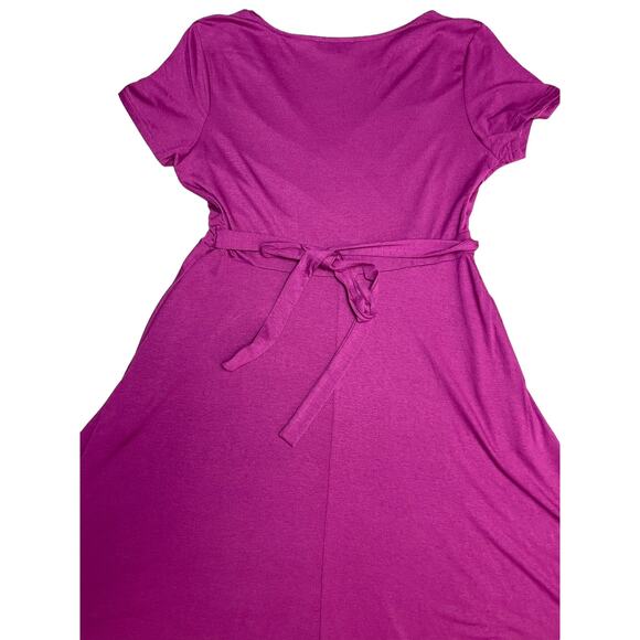 Manydress V-Neck Faux Wrap Pockets Stretch Casual Midi Dress in Purple Size XL‎ - Picture 3 of 10